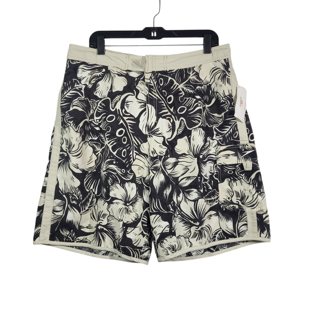 Speedo Men's Floral 8" Hawaiian Cargo Board Shorts Black XL Mesh Lined Retro NWT
